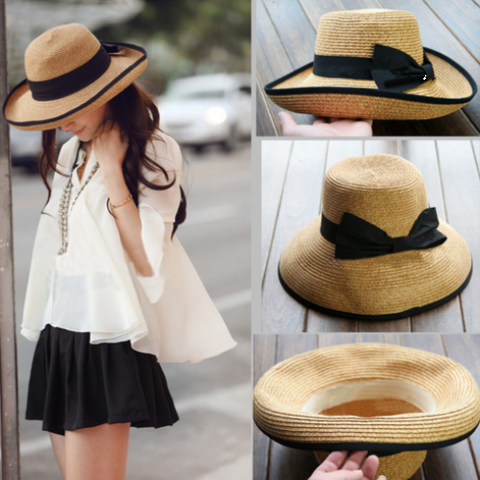 Summer/ Spring Hat, Black Bow Straw Hat